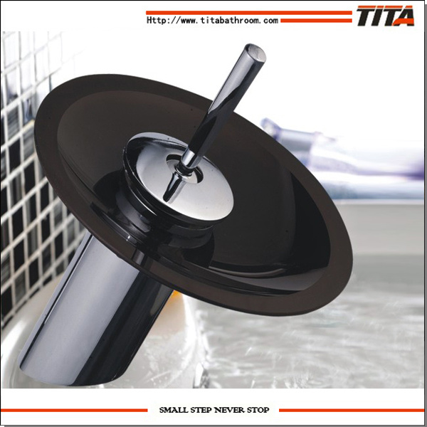 2014 Black Round Glass Modern Waterfall Sink Faucet Nh6222-1