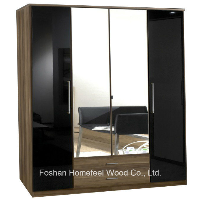 Wooden High Gloss 4 Door Mirrored Combi Wardrobe (WB04)