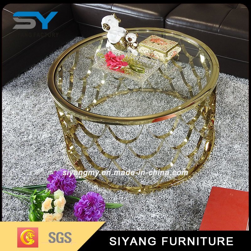 Elegance Gold Glasss Round Coffee Table for Sale