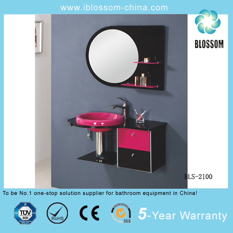 Lacquer Finished Glass Basin/Glass Washing Basin with Mirror (BLS-2100)