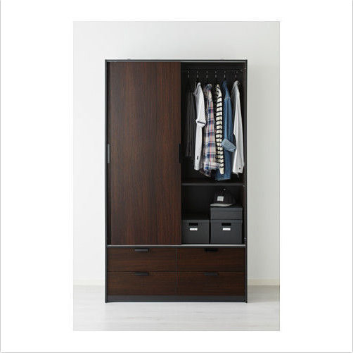 Modern Brown Walnut Wardrobe with Sliding Doors