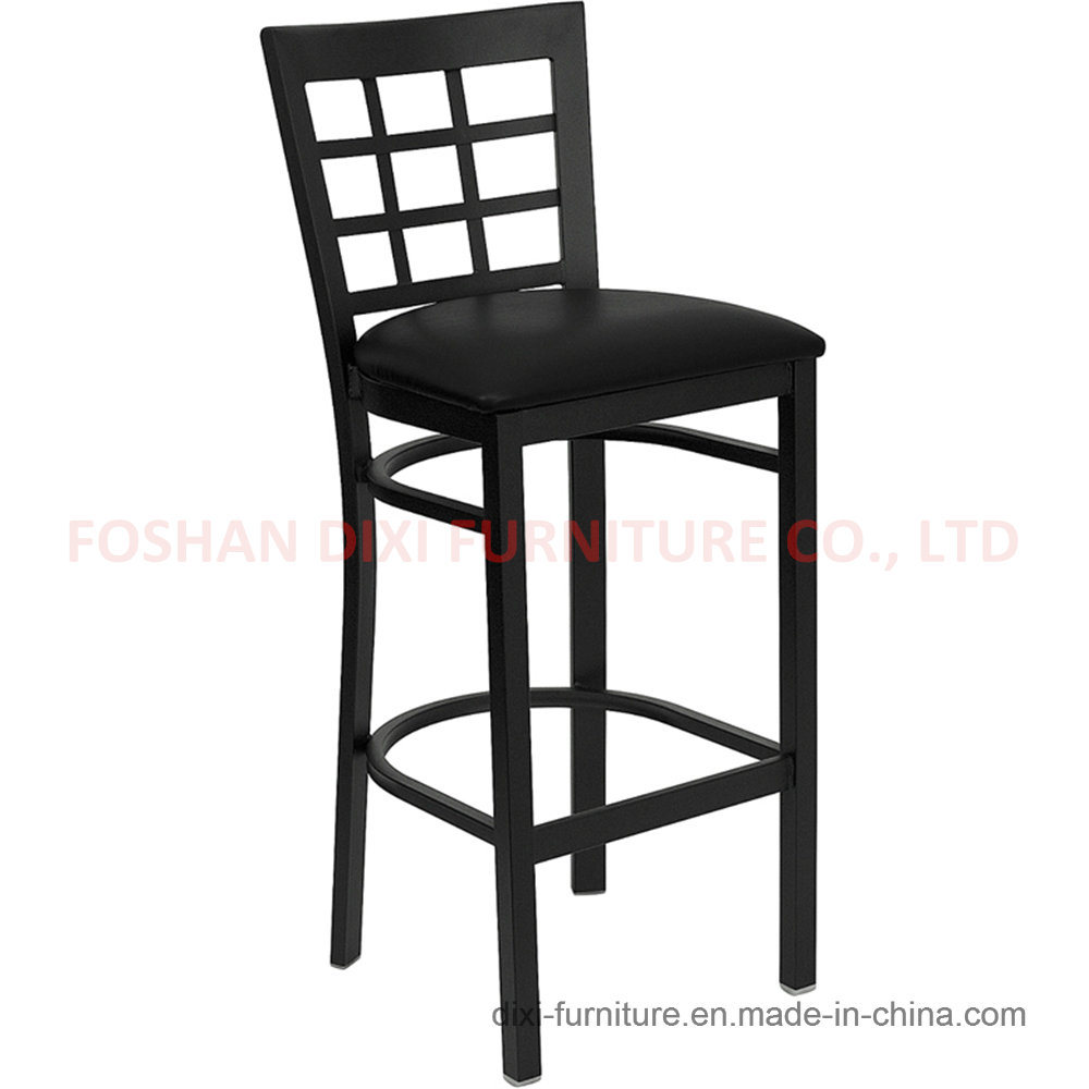 Black Window Back Metal Restaurant Barstool with Vinyl Seat