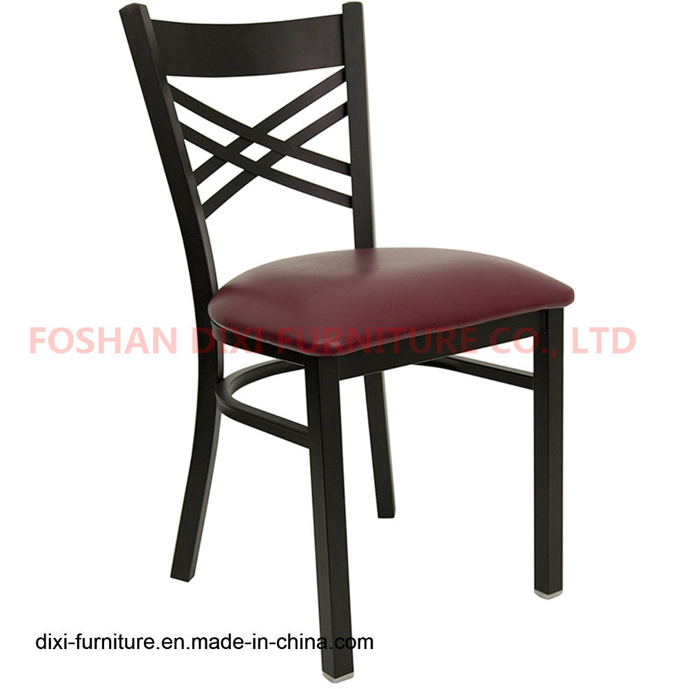 Restaurant Furniture Black Cross Back Metal Restaurant Chair with Burgundy Vinyl Seat