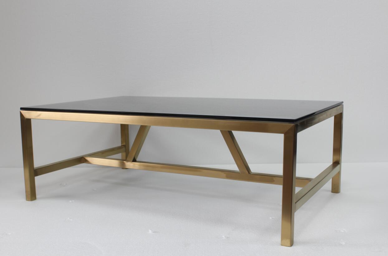 Golden Stainless Steel Metal with Black Tempered Glass Plate Top Coffee Table