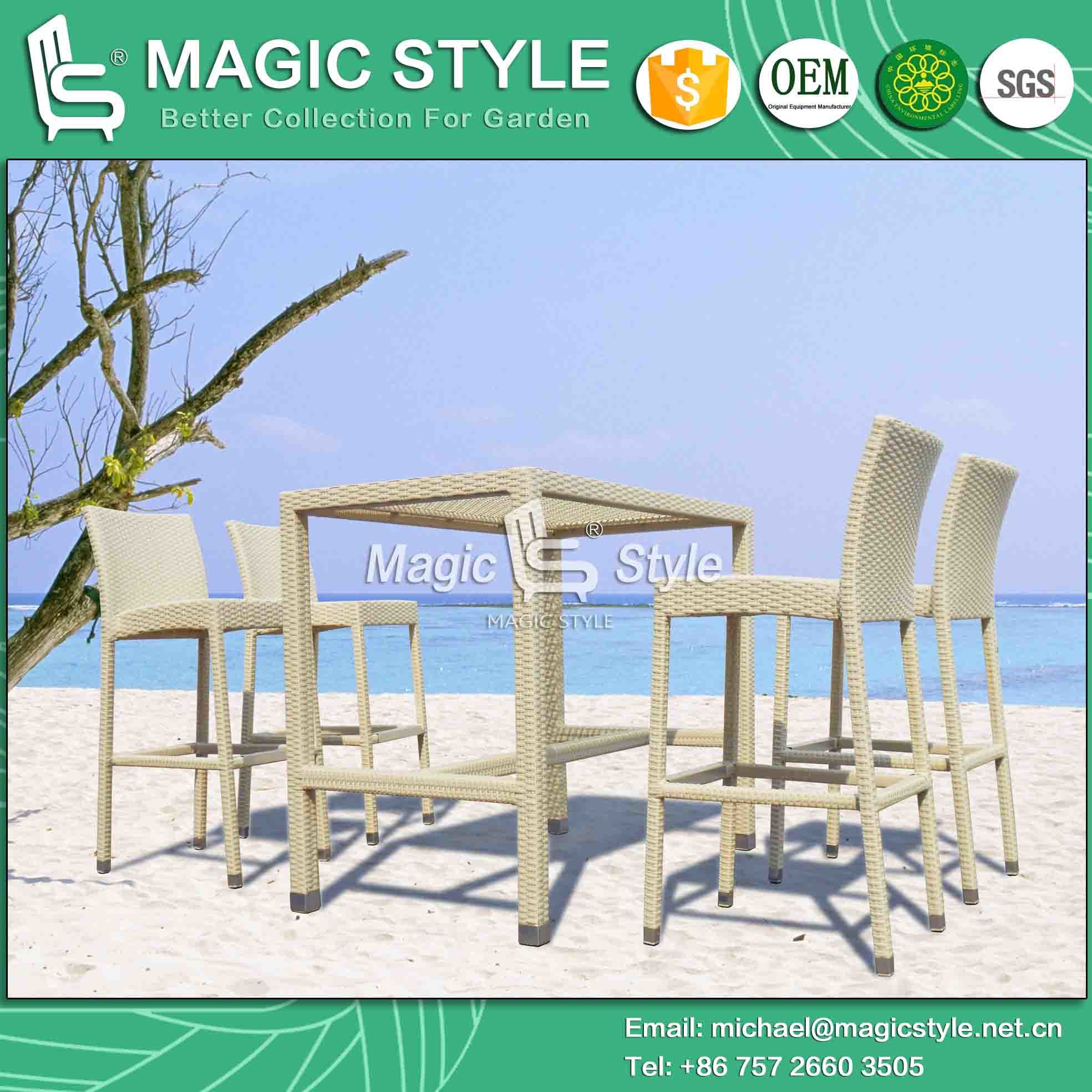 Rattan Bar Set Patio Wicker Bar Stool Garden Bar Stool Outdoor Bar Chair (Magic Style)