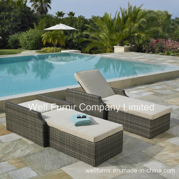 2-Pk Hampton Rattan Chaise Lounge / Wicker Sun Lounger