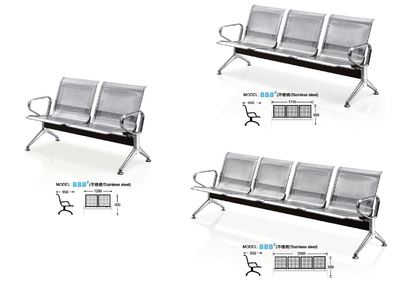 Popular Stainless Steel High Quality Public Hospital Visitor Chair 3 Seater Airport Chair 888# in Stock