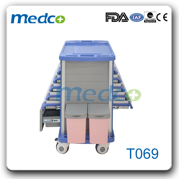 Ce&ISO ABS Medical Treatment Cart/ Hospital Medicine Trolley with Five Drawers Both Side