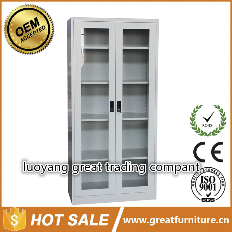 Glass Door Office Storage Adjustable Shelves Solid Steel Fling Cabinet