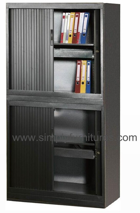 Tambour Door Cabinet with Work Surface Matt Balck