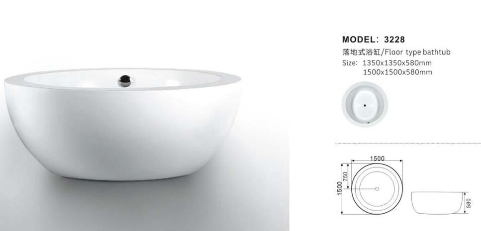 Hot Classical Indoor Round Acrylic Bathtub (w3228)