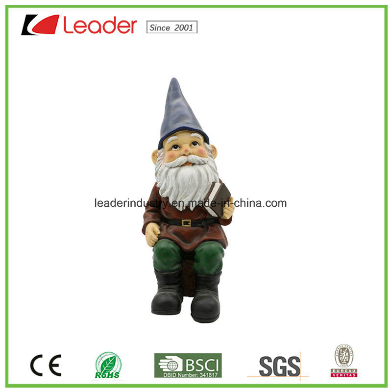 Polyresin Gnome Figurine with a Book Sitting for Garden Ornaments