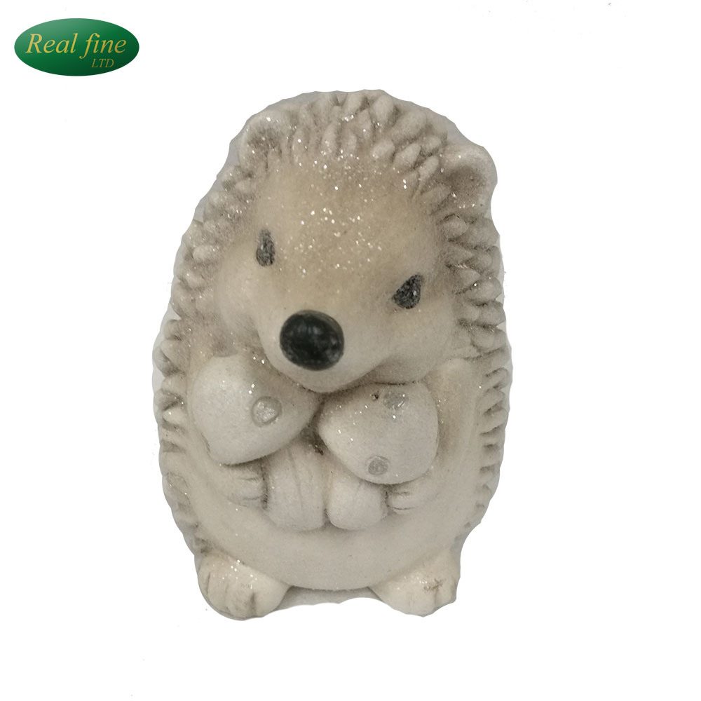 New Design Cute Ceramic Hedgehog Figurines with Mushrooms