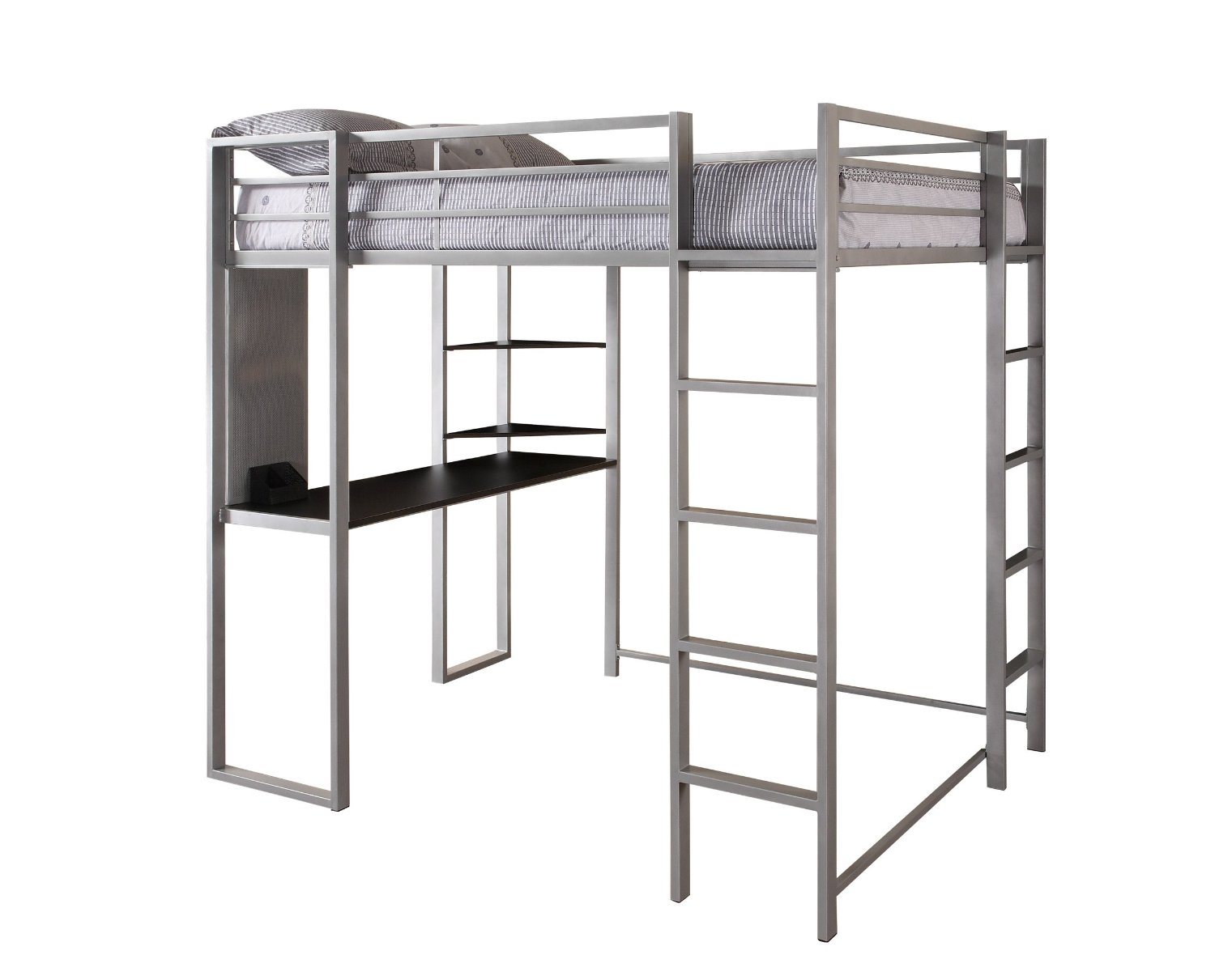 Full Size Loft Bed/Metal Loft Bunk Bed with Wood Desk