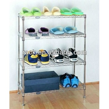 Adjustable DIY 4 Shelves Chrome Wire Metal Flat Shoecase