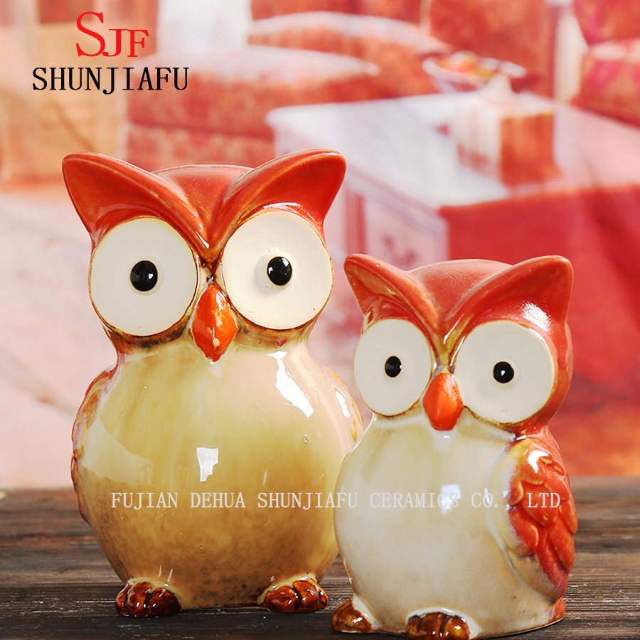 a Pair of Cute Small Ceramic Owl Craft