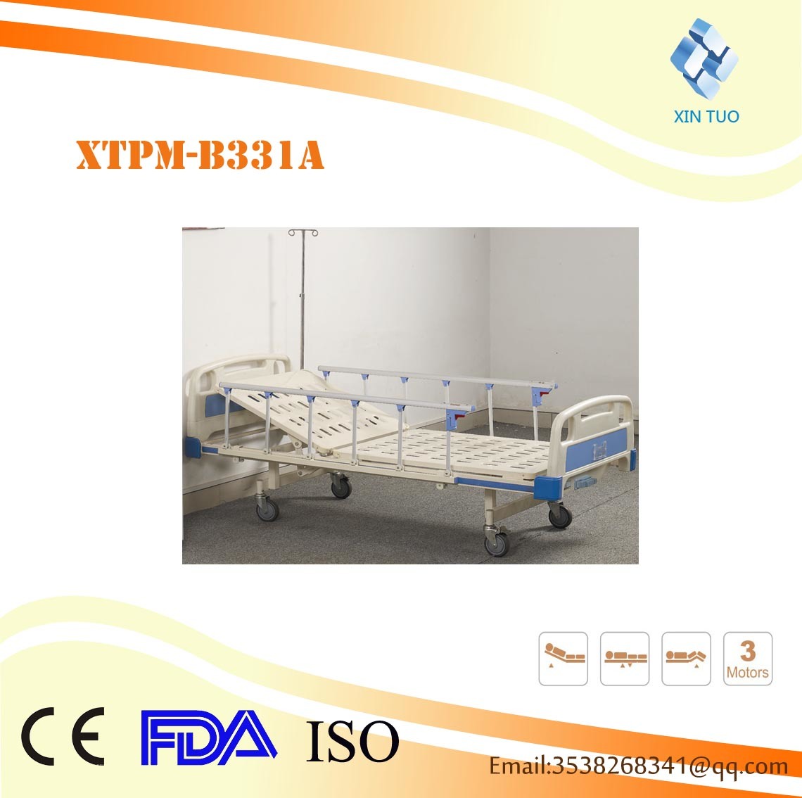 Superior Quality Manual Three-Function Medical Care Bed