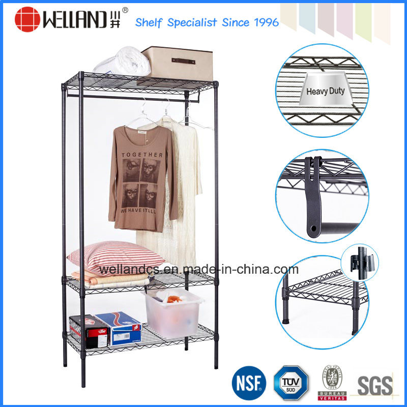 Light Duty 3 Tiers Movable Epoxy Metal Wardrobe