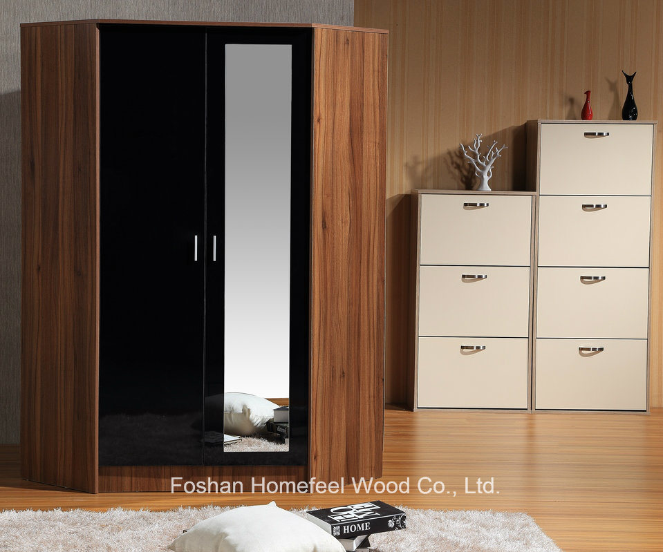 Wooden High UV Gloss Corner Wardrobe with Mirrored