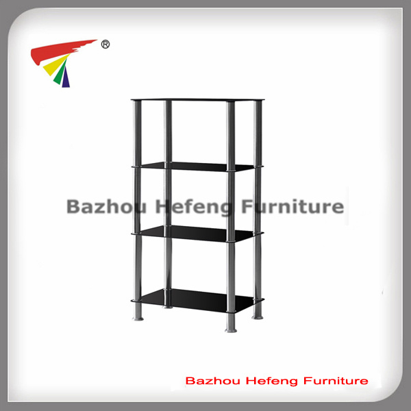 4-Tier Black Metal Glass Side Table Corner Table (C39)