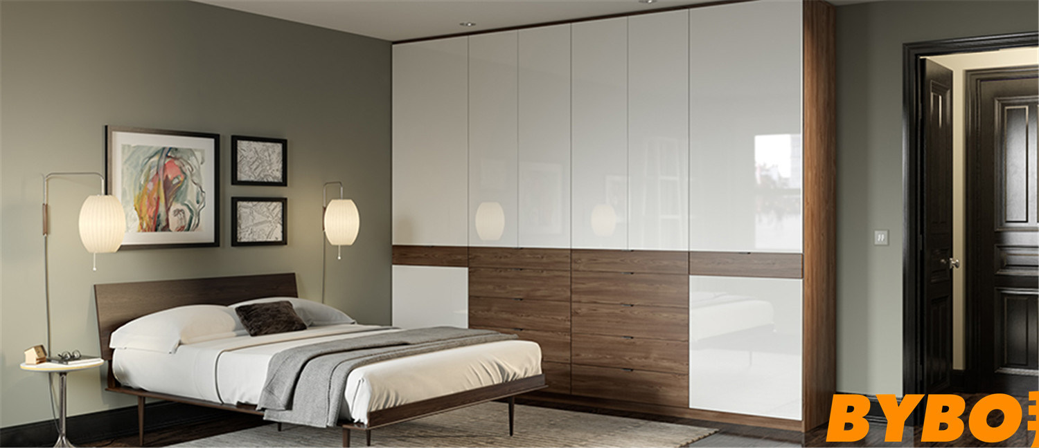 Modern High Glossy+ Wood Veneer Finish Wardrobe (BY-W-12)