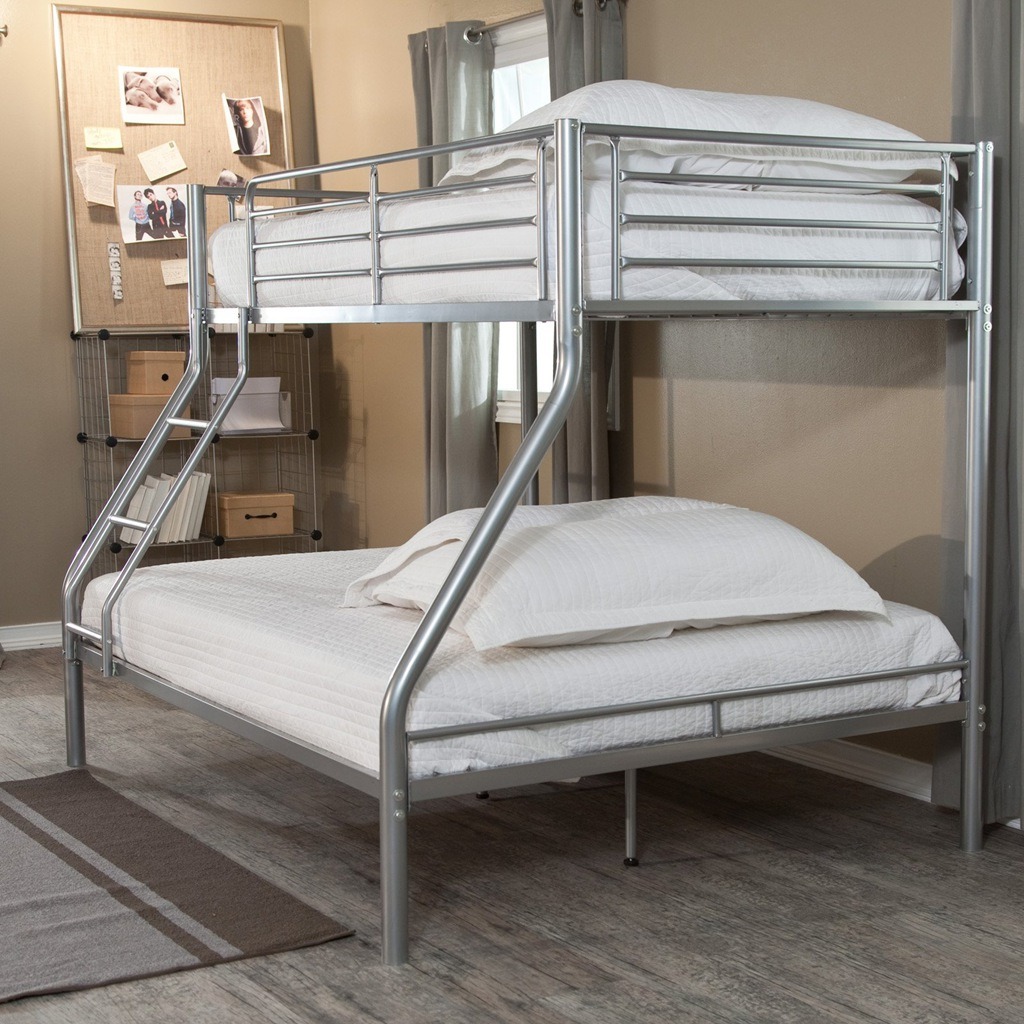 Twin Over Full Metal Bunk Bed in White /Sliver Finsh