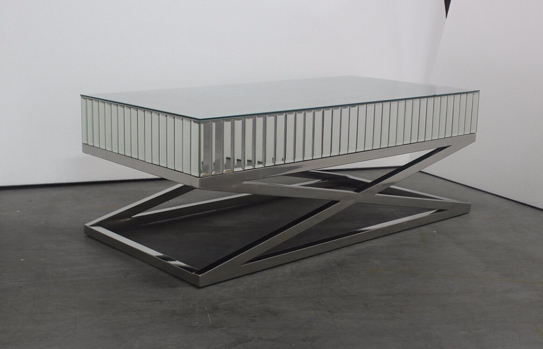 Glam Shiny Cross Stainless Steel with Mirror Glass Coffee Table