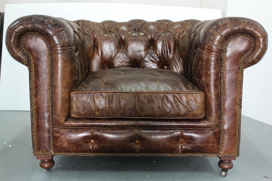 Chesterfield Leather Sofa, Antique Leather Sofa, Italian Leather Sofa Td-01