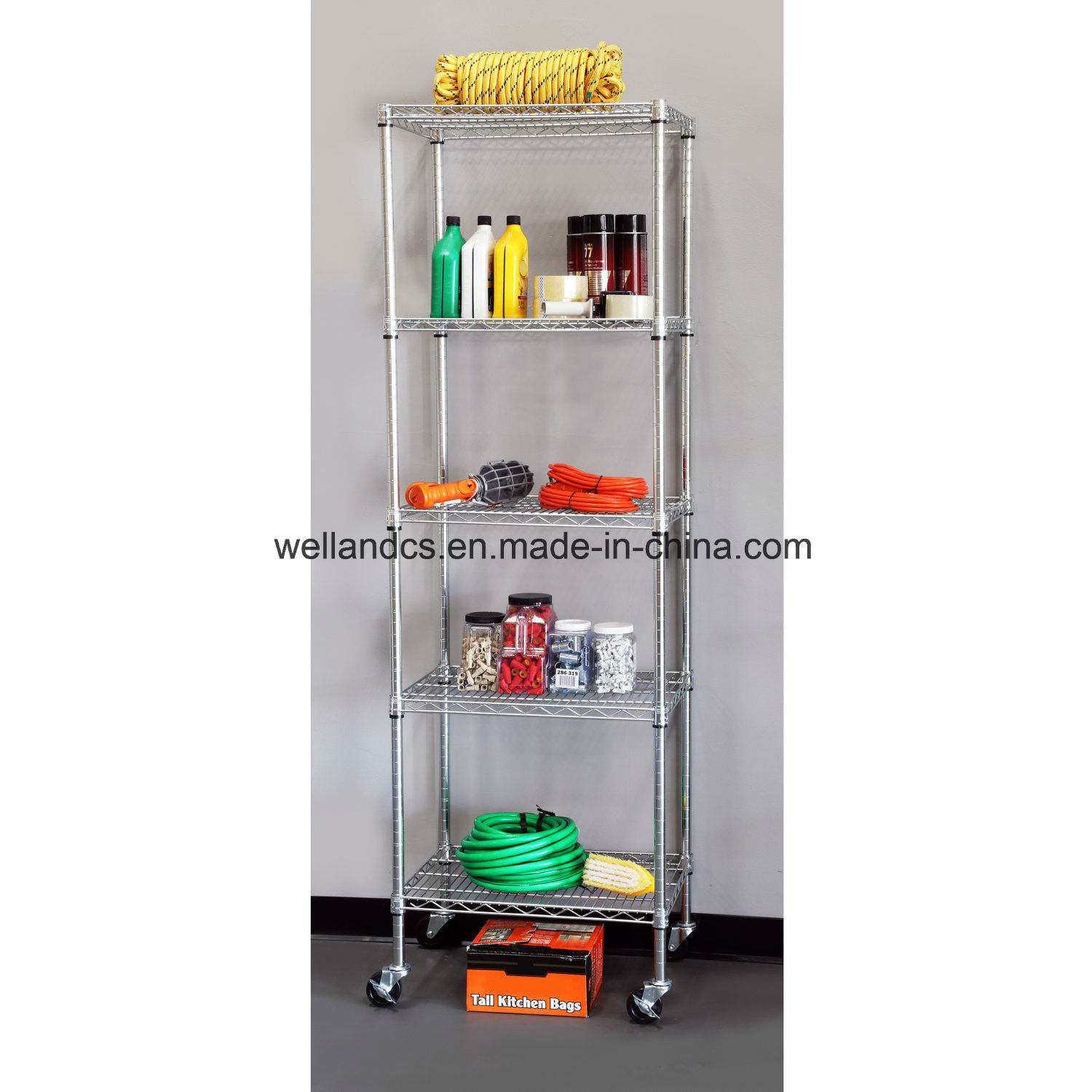 5-Tier Zinc Coated NSF 500lbs Garage Steel Wire Shelving with Wheels