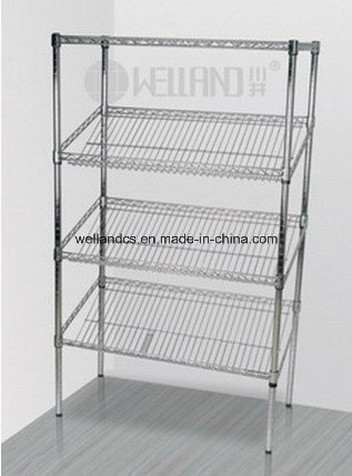 4 Tiers Chrome Metal Multifunction Slanted Display Shelving