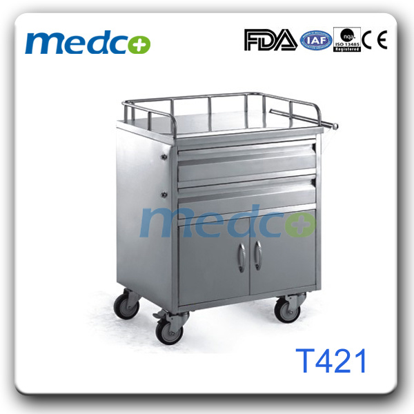 Hospital Stainless Steel Nursing Cart, Medicine Trolley