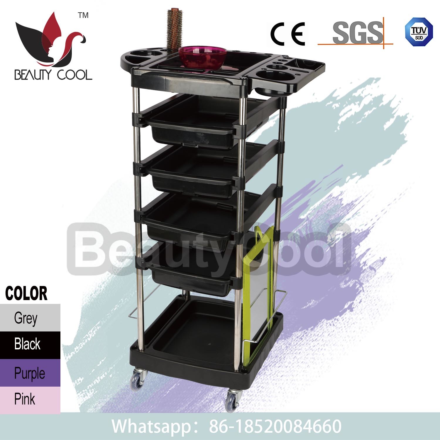 Promotional Black Plastic Hair Salon Trolley Carts