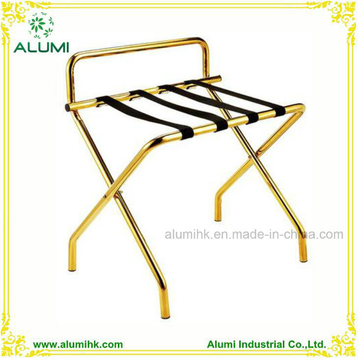 Hotel Gold Stainless Steel Foldable Luggage Rack with Back Bar