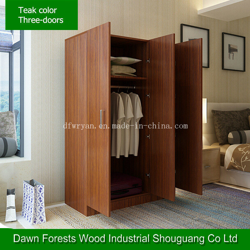 Three Doors Teak Color Panel Wardrobe