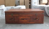 Antique Brown Leather Coffee Table, Retro Coffee Table