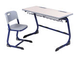 Cheap Double School Desk and Chair / Metal Frame Attached Student Table and Chair