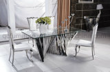 Tempered Glass Dining Table with Stainless Steel Base