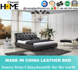 Classic Bedroom Black Genuine Leather King Bed Buttom Tufted (HC277)