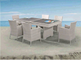 Telescopic Platform Rattan Table with Chair