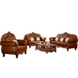 Living Room Furniture Set with Wooden Leather Sofa (619R)