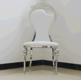 Hot Sale Model Ornamental Engraving Back White Leather Stainless Steel Banquet Chair