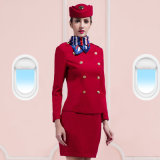 Customized Women Double-Breasted Bright Red Ladies' Beautiful Airline Uniform