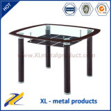 4 Seaters Glass Top Leather Covered Leg Dining Table