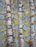 Handmade White Birch Tree Oil Painting for Wall Decor