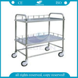 AG-Ss021A with Two Layers Movable Hospital Stainless Steel Emergency Trolley