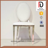 Round Back Hotel Dining Room Stainless Steel White Cushion Wedding Chair