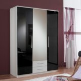 Wooden High Gloss 3 Door Mirrored Combi Wardrobe