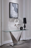 V Shape Simple Design Console Table with Clear Glass Top