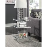 Stainless Steel Modern Console Table with Black Tempered Glass Top