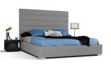 Straight Head Bed with Gray Color Fabric